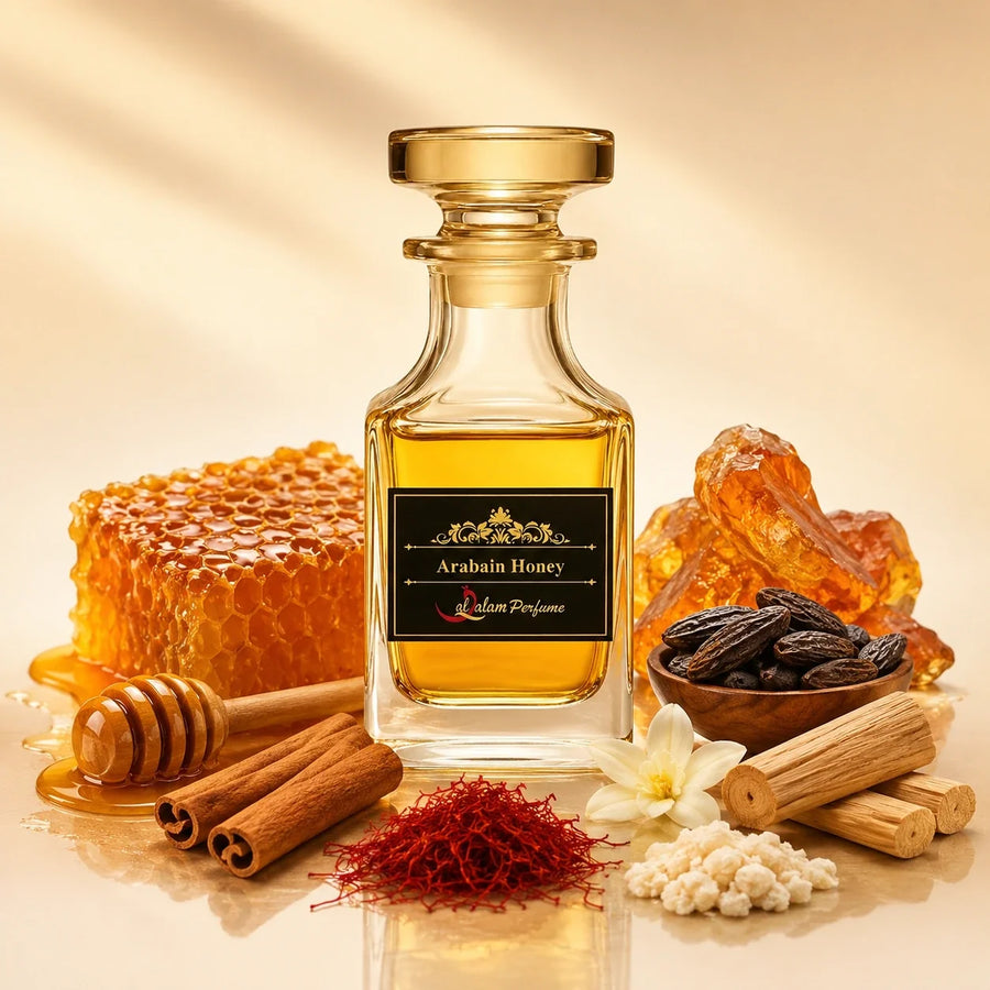 Arabian Honey Attar – Sweet Honey, Saffron & Amber Alcohol-Free Perfume Oil | Al-Qalam Perfume Attars by Al-Qalam Perfume – Ajmal Blue, al qalam-diwali, alcohol-free perfume.