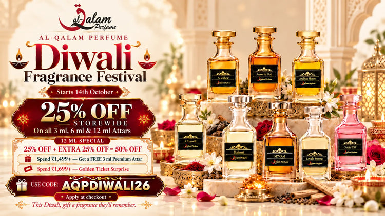 DIWALI OFFER – Al-Qalam Perfume store image. What does this image show? DIWALI OFFER, used on the online store pages. DIWALI OFFER is part of the store's visual content library.
