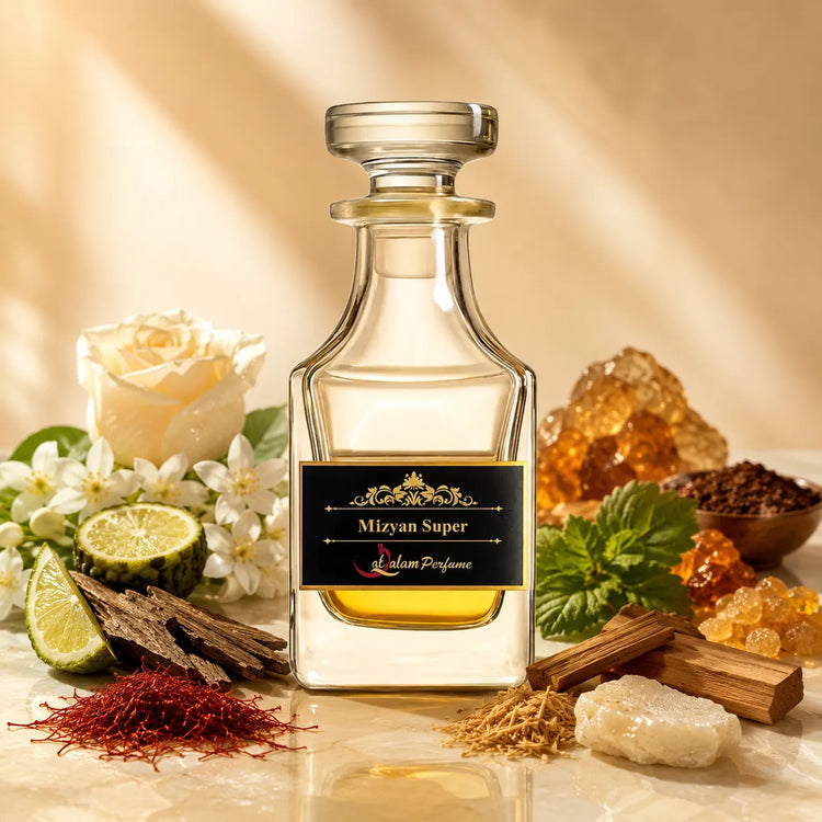 Mizyan Super Attar – Saffron, Rose, Jasmine & Oud Alcohol-Free Perfume Oil | Al-Qalam Perfume Attars by Al-Qalam Perfume – Al-Qalam Perfume, Alcohol-Free Attar, Amber Attar.