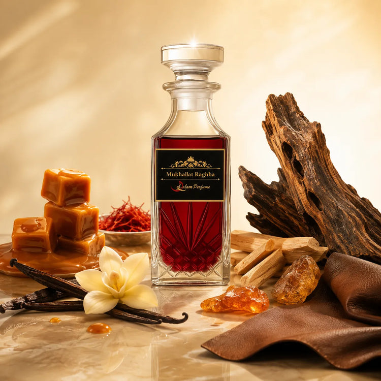Mukhallat Raghba Attar – Vanilla, Caramel, Oud & Leather Alcohol-Free Perfume Oil | Al-Qalam Perfume Perfume Oils by Al-Qalam Perfume – Al-Qalam Perfume, Alcohol-Free Attar, Amber Attar.