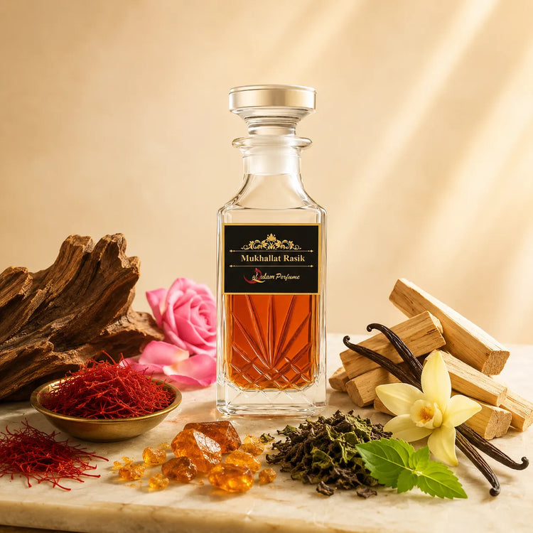 Mukhallat Rasik Attar – Saffron, Oud, Patchouli & Vanilla Alcohol-Free Perfume Oil | Al-Qalam Perfume Attars by Al-Qalam Perfume – Attar.