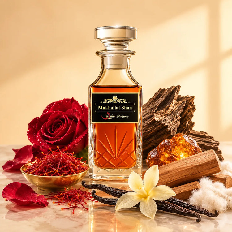 Mukhallat Shan Attar – Rose, Saffron, Oud & Vanilla Alcohol-Free Perfume Oil | Al-Qalam Perfume Attars by Al-Qalam Perfume – Al-Qalam Perfume, Alcohol-Free Attar, Amber Attar.