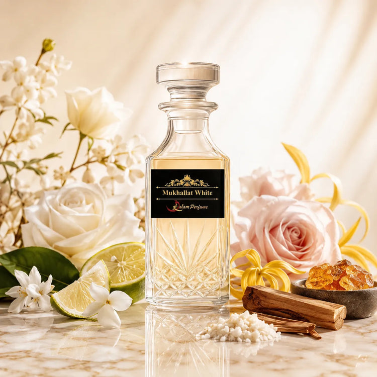 Mukhallat White Attar – Floral White Musk & Sandalwood Alcohol-Free Perfume Oil | Al-Qalam Perfume Perfume Oils by Al-Qalam Perfume – Al-Qalam Perfume, Alcohol-Free Attar, Amber Attar.