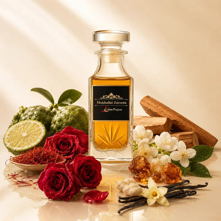 Mukhallat Zareena Attar – Bergamot, Rose, Jasmine & Amber Alcohol-Free Perfume Oil | Al-Qalam Perfume Attars by Al-Qalam Perfume – Al-Qalam Perfume, Alcohol-Free Attar, Amber Attar.