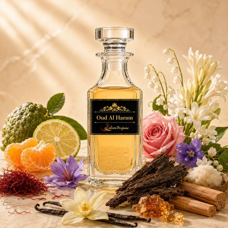 Oud Al Haram Attar – Saffron, Rose, Oud & Amber Alcohol-Free Perfume Oil | Al-Qalam Perfume Attars by Al-Qalam Perfume – Al-Qalam Perfume, Alcohol-Free Attar, Amber Attar.