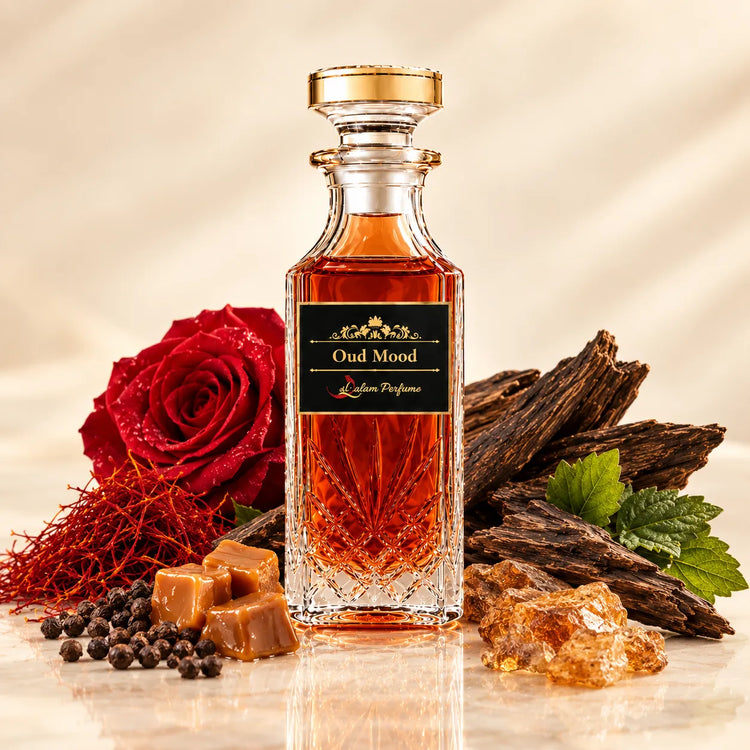 Oud Mood Attar – Rose, Saffron & Caramel Oud Alcohol-Free Perfume Oil | Al-Qalam Perfume Perfume Oils by Al-Qalam Perfume – Al-Qalam Perfume, Alcohol-Free Attar, Amber Attar.