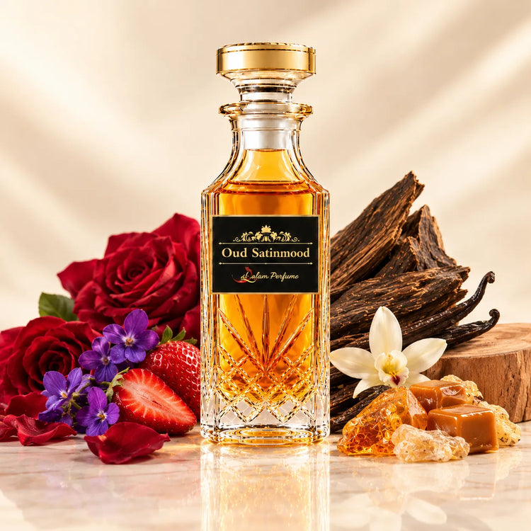 Oud Satinmood Attar – Rose, Violet, Oud & Caramel Alcohol-Free Perfume Oil | Al-Qalam Perfume Attars by Al-Qalam Perfume – Al-Qalam Perfume, Alcohol-Free Attar, Amber Attar.