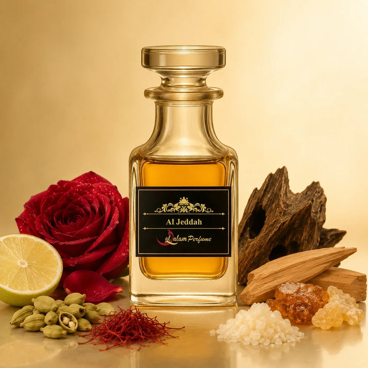 Al-Jeddah Attar – Warm Spicy Oud & Amber Alcohol-Free Perfume Oil | Al-Qalam Perfume Perfume Oils by Al-Qalam Perfume – alcohol-free perfume, arabic attar India, buy attar online.