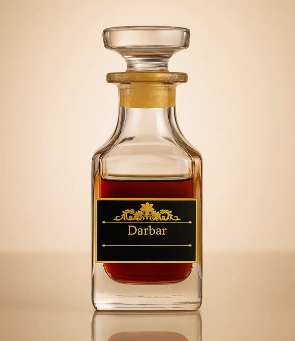 Bottle of Darbar with a gold cap on a beige background