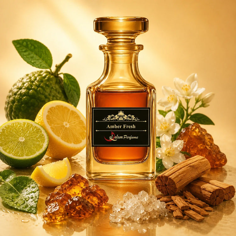Amber Fresh Attar – Fresh Citrus & Amber Alcohol-Free Perfume Oil | Al-Qalam Perfume Perfume Oils by Al-Qalam Perfume – Al-Qalam Perfume, Alcohol-Free Attar, Amber Attar.