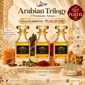 Arabian Trilogy Attar Bundle – Arabian Honey, Arabian Oud & Arabian Night 3ml Alcohol-Free Perfume Oils | Al-Qalam Perfume Attars by Al-Qalam Perfume – 3ml attar bundle, Arabian attar set, Arabian Honey attar.