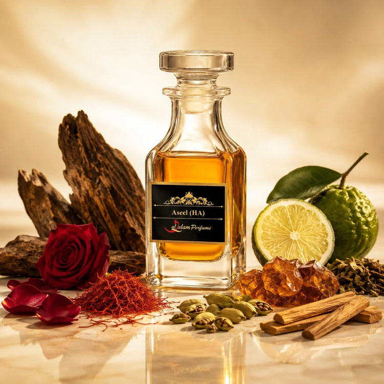 Aseel (HA) Attar – Saffron, Oud, Rose & Patchouli Alcohol-Free Perfume Oil | Al-Qalam Perfume Attars by Al-Qalam Perfume – Aseel, Attar.
