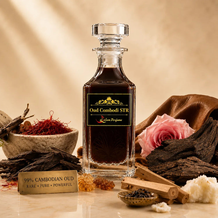 Oud Cambodi STR Attar – Saffron, Cambodian Oud & Leather Alcohol-Free Perfume Oil | Al-Qalam Perfume Perfume Oils by Al-Qalam Perfume – Al-Qalam Perfume, Alcohol-Free Attar, Amber Attar.
